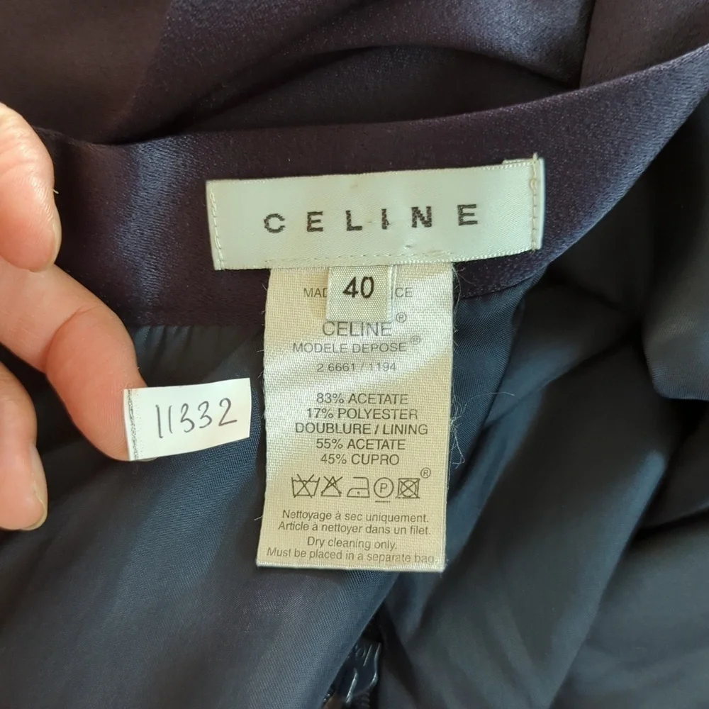 Celine Saint Waist Tie Open Back A Line Satin Dress Dark Gray Purple 40/8 classy - Picture 10 of 12